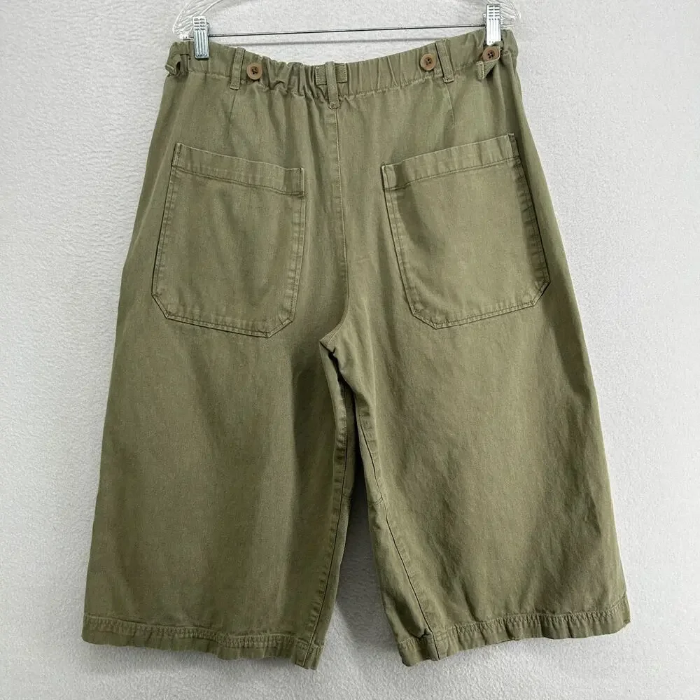 FREE PEOPLE Pants 6 S Hard Rain Gaucho Cropped Wide Leg Pleated Twill Green